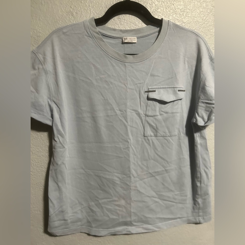 Brunello Cucinelli light blue cotton t-shirt with a pocket